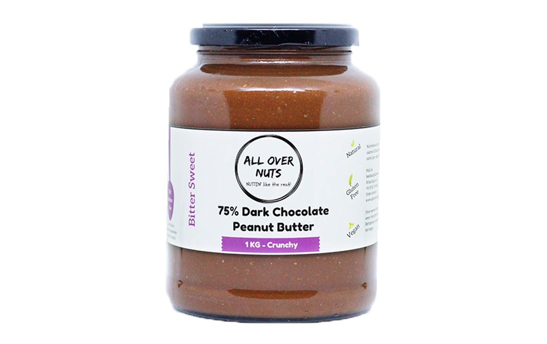 All Over Nuts 75% Dark Chocolate Peanut Butter Crunchy   Glass Jar  1 kilogram